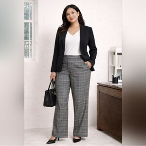Ava & Viv Black Grey Red Plaid Wide-Leg Pants Size 22 NWT Inseam 30 Rise 19